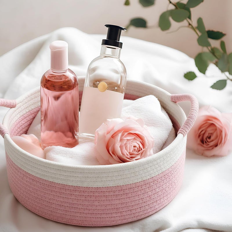 Colingmill Valentine's Day Woven Gift Basket with Gift Bags and Ribbons 12"x8"x5" Empty Cotton Rope Storage Basket for Birthdays, Baby Showers, Wedding DIY Presents(Pink) - Image 5